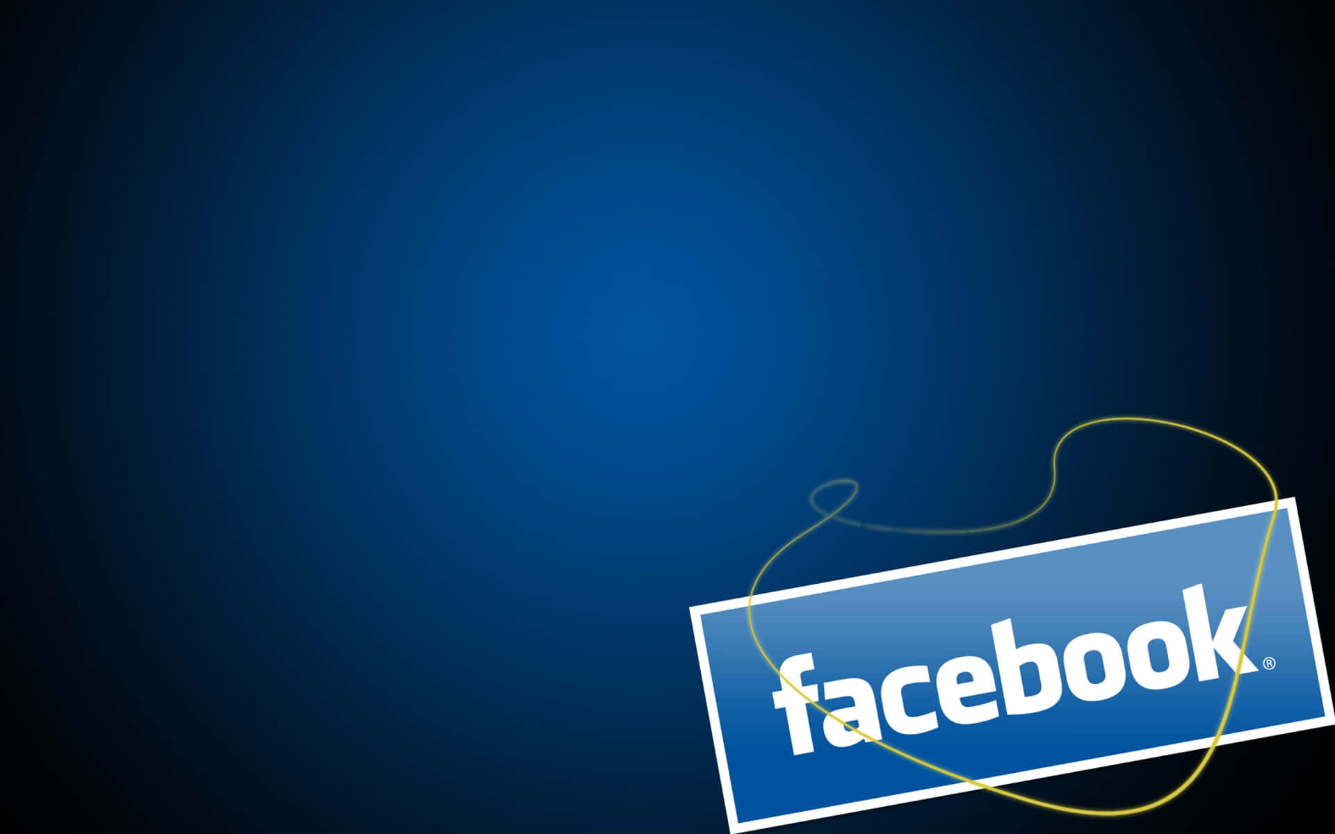 Facebook 桌布 壁紙 — Facebook 標誌以白色文字顯示在藍色矩形上，帶有黃色線框，背景為藍色漸變。