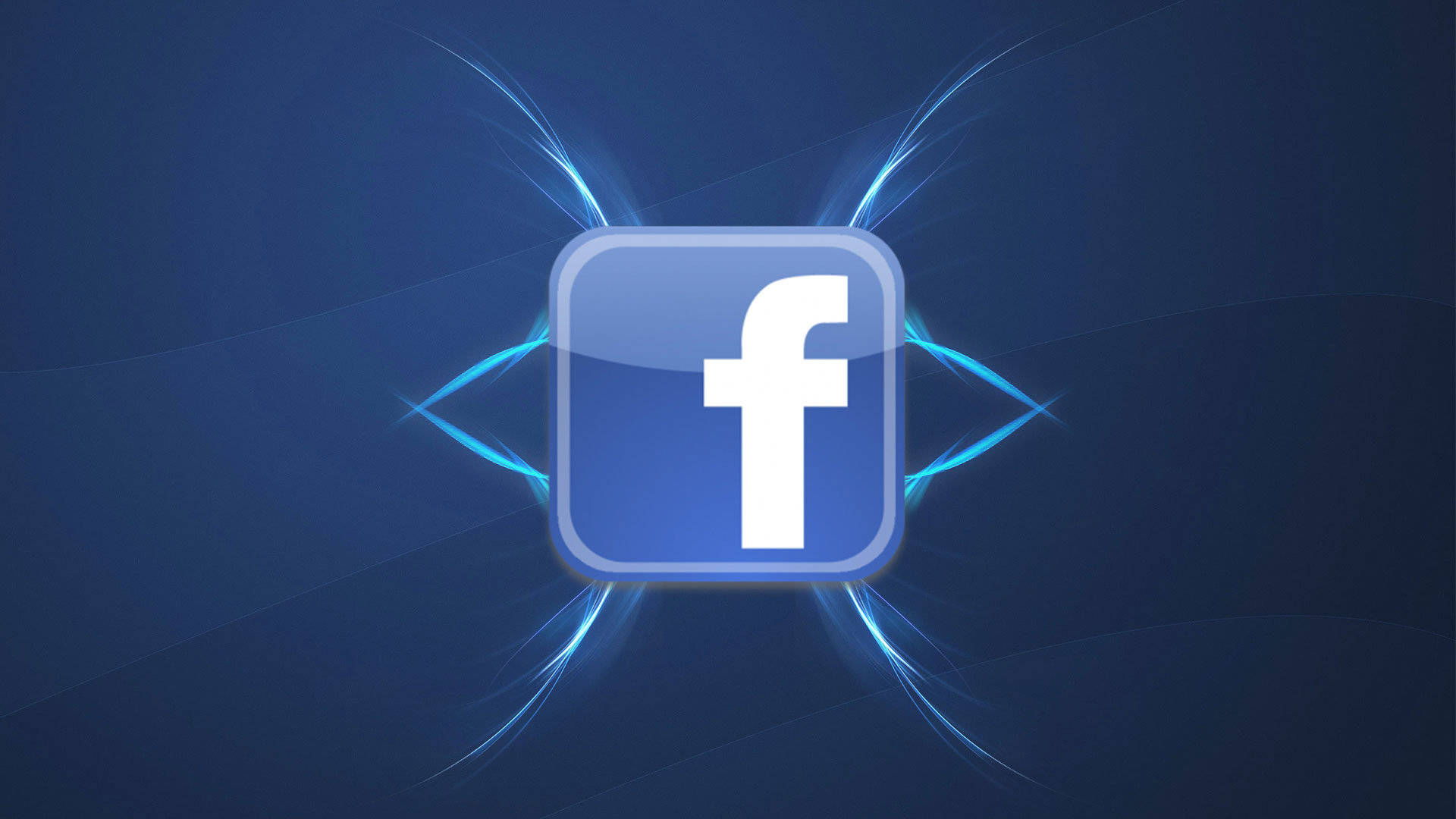 Facebook 桌布 壁紙 — Facebook 標誌在深藍色漸變背景上發出電光藍色光線。