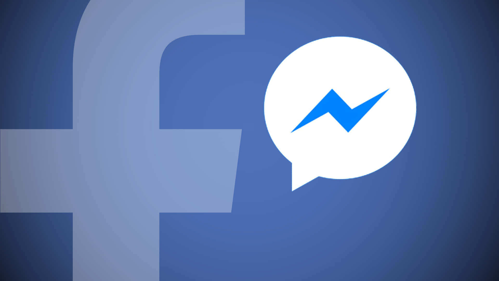 Facebook 桌布 壁紙 — Facebook 標誌與 Messenger 圖示漂浮在旁邊，背景為漸變藍色。