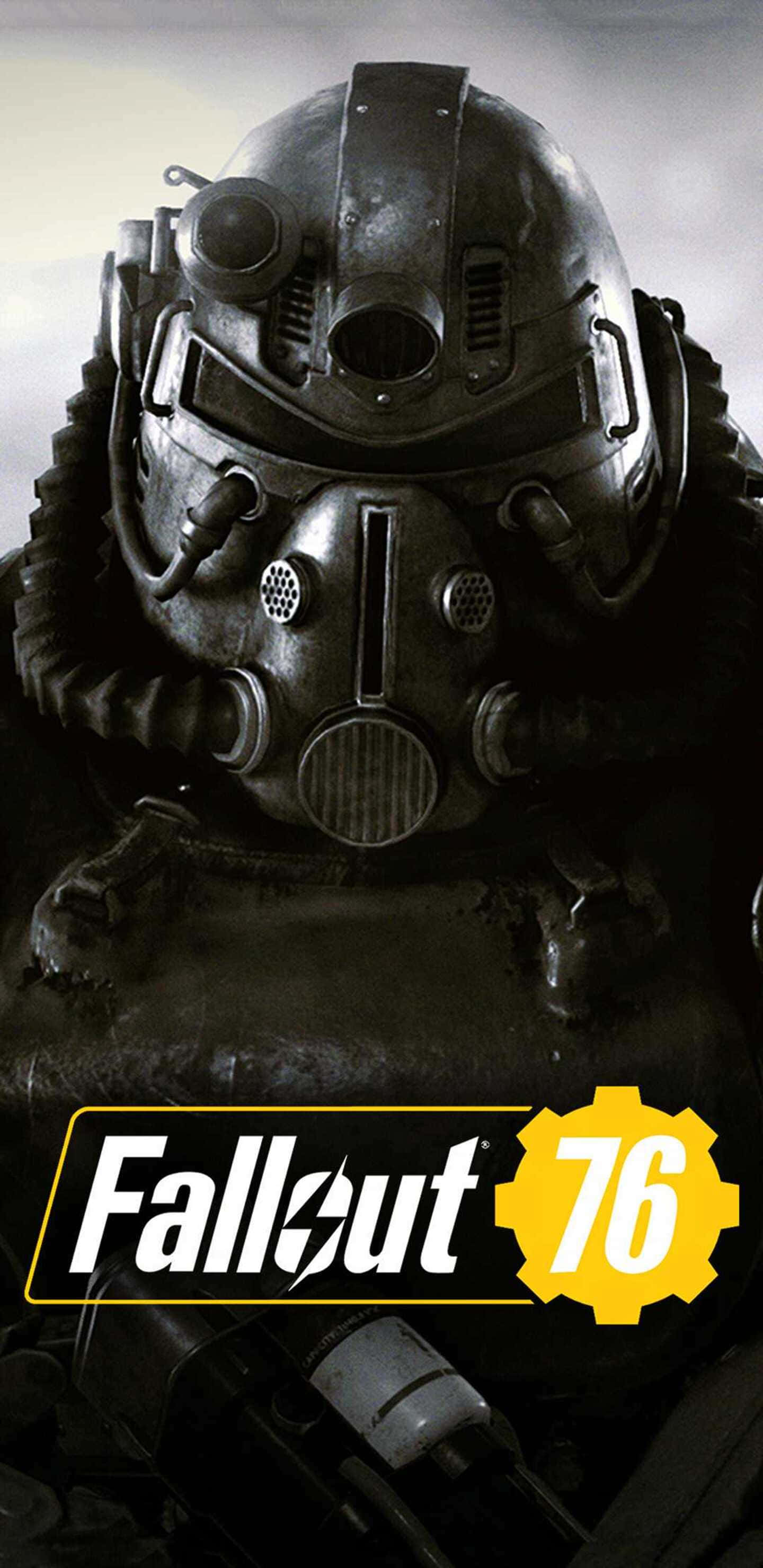Pixel 3xl Fallout 76 桌布 壁紙 — Fallout 76 中一個風化動力裝甲頭盔的特寫，背景為柔和的灰色。