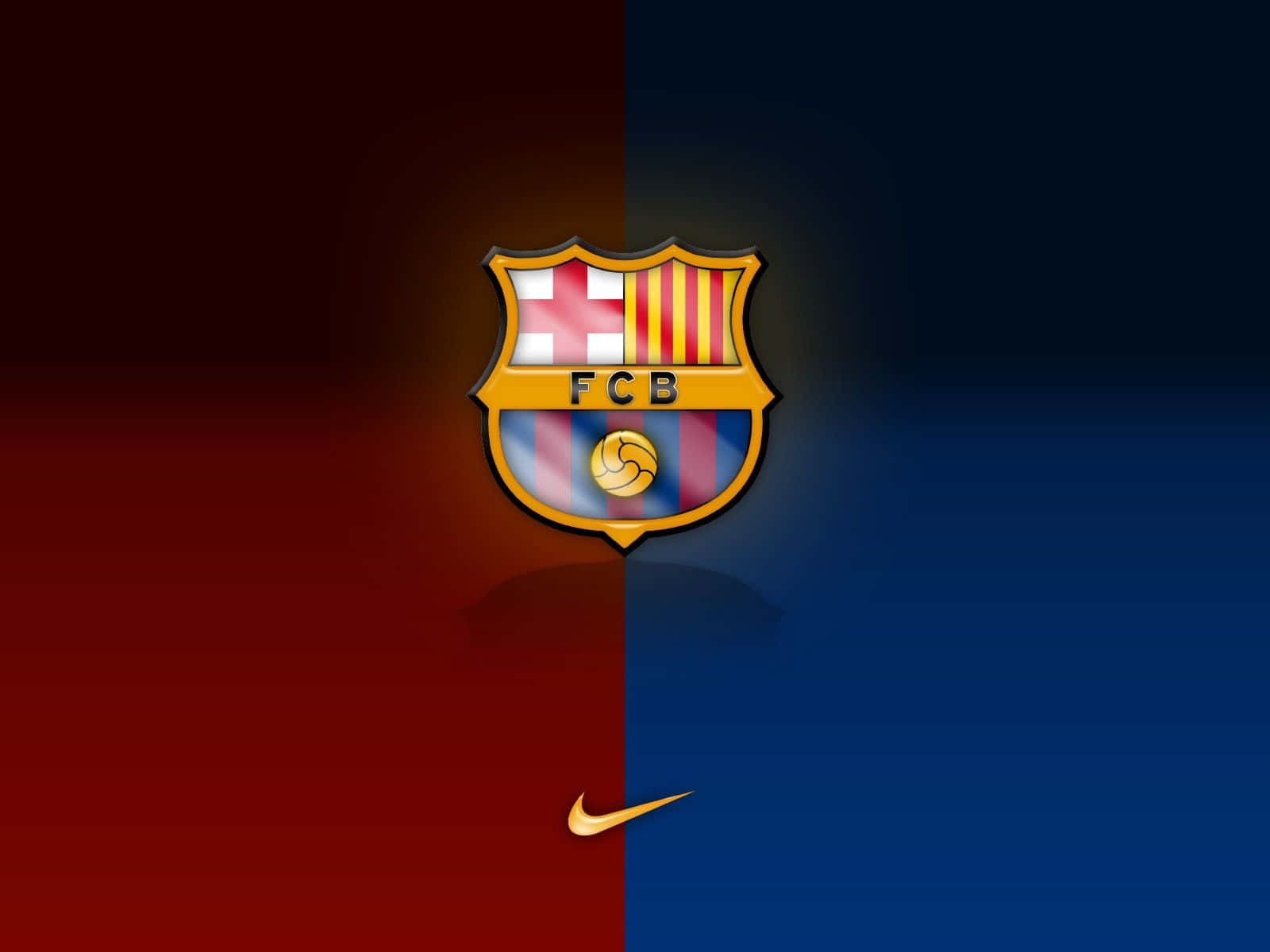 Fc Barcelona Desktop 桌布 壁紙 — FC Barcelona 會徽發光中心分裂紅藍背景下方有Nike勾勾。