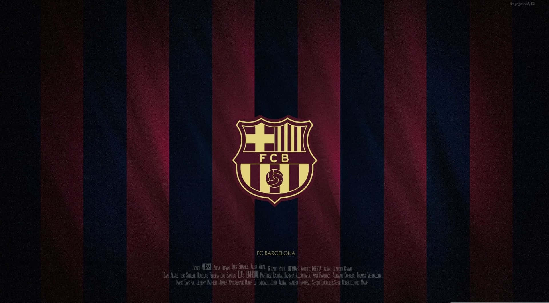 Fc Barcelona Desktop 桌布 壁紙 — FC Barcelona 會徽置中於經典紅藍垂直條紋上，下方列出球員名字。