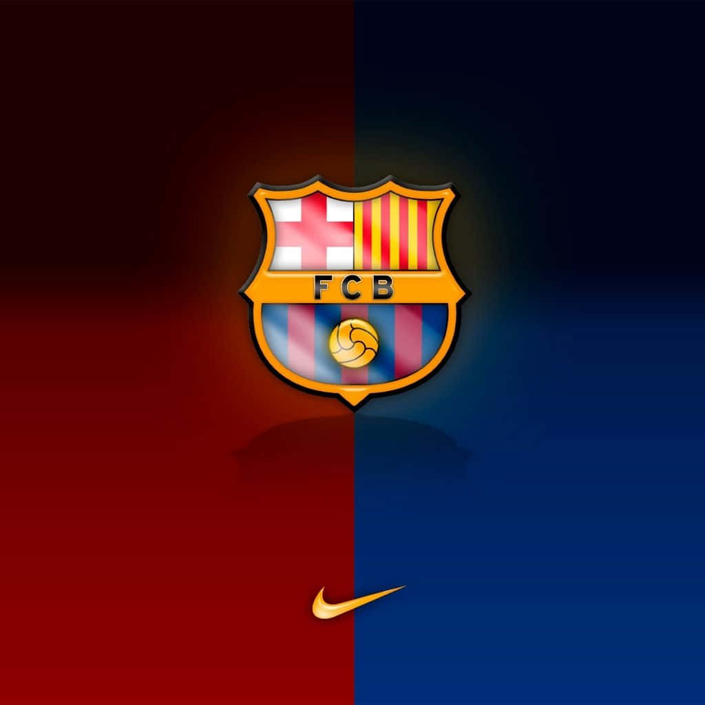 Barcelona 桌布 壁紙 — FC巴塞隆納隊徽在紅藍漸層背景中央發光，下方有Nike勾勾。