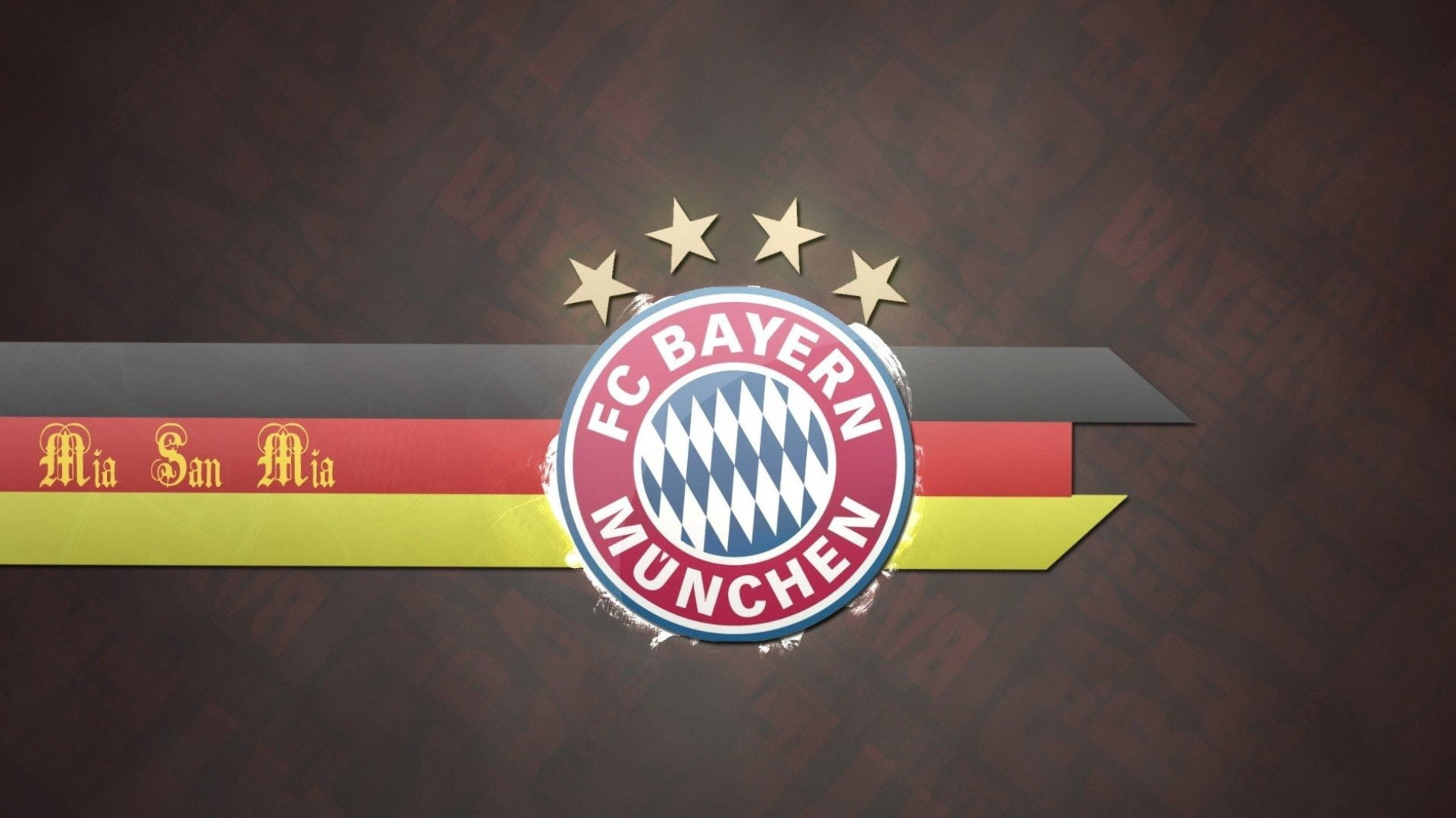Bayern 桌布 壁紙 — FC拜仁慕尼黑標誌，帶有三顆星和德國國旗顏色，背景為深色紋理。