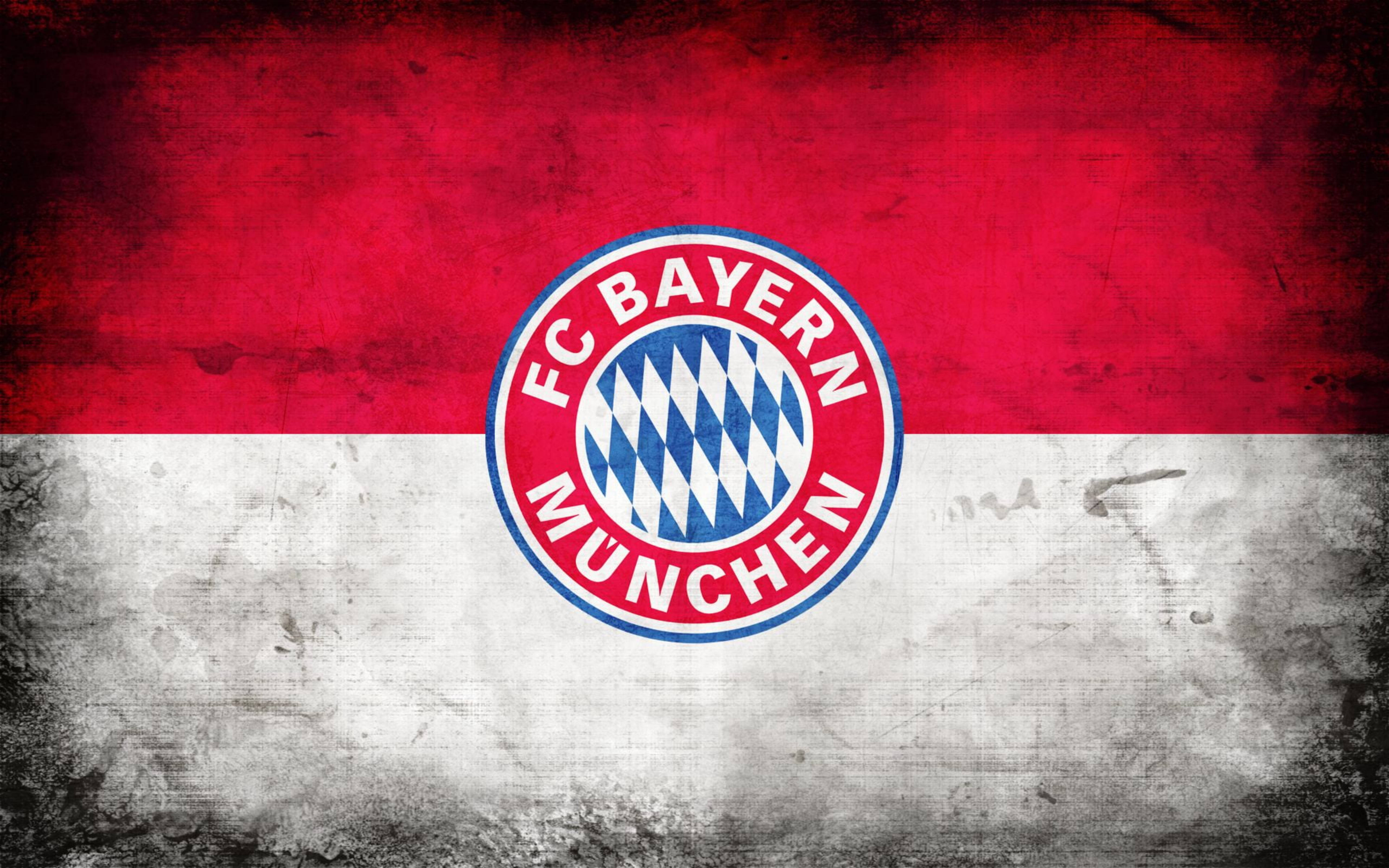 Bayern 桌布 壁紙 — FC拜仁慕尼黑標誌居中於磨損的紅白旗背景上，帶有破舊紋理。