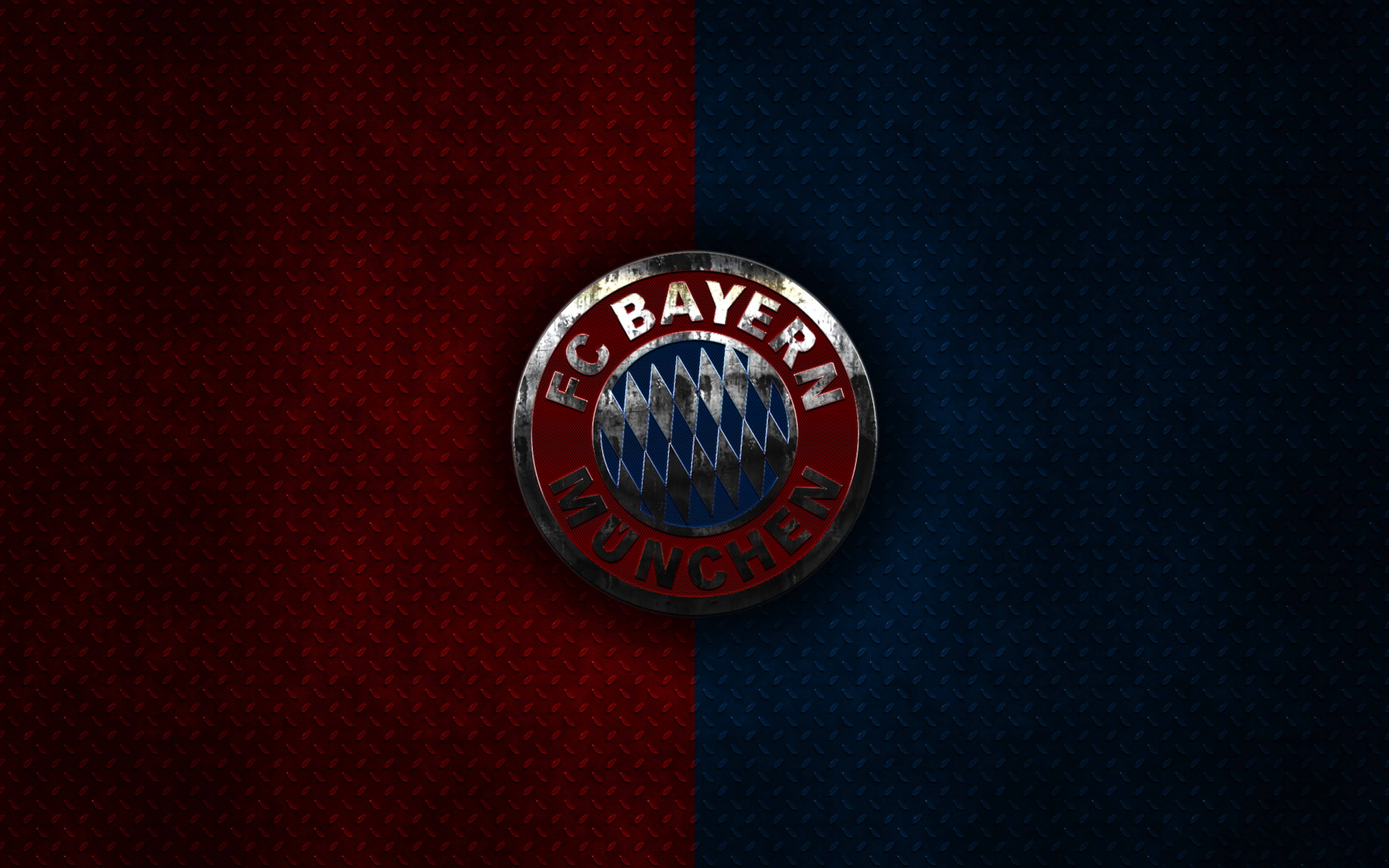 Bayern 桌布 壁紙 — FC拜仁慕尼黑標誌居中於紅藍分割紋理背景，帶有金屬光澤。