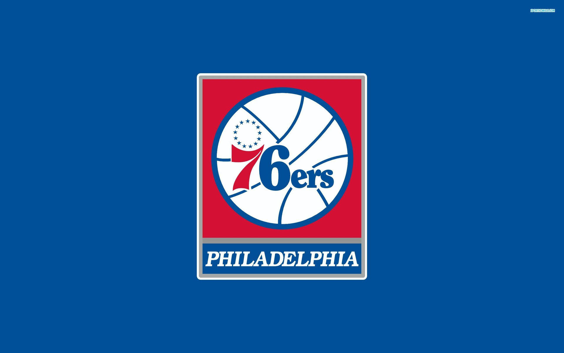 藍色背景上的費城76人NBA球隊標誌 — NBA 壁紙