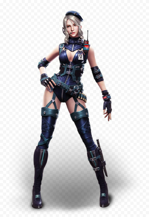 身穿深藍色戰術裝備的女兵手持無線電和武器。 — Free Fire 壁紙