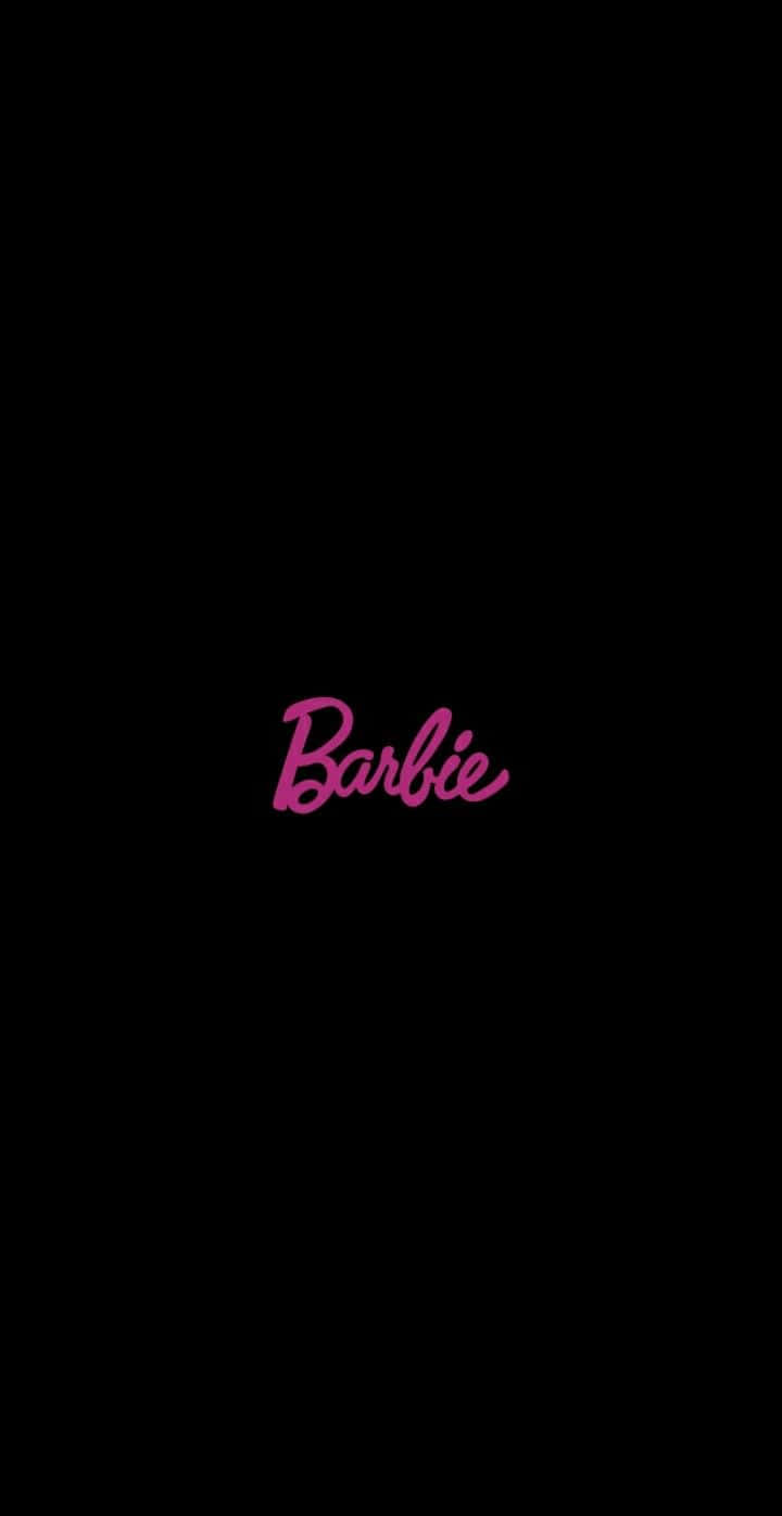  壁紙 — 粉紅色草書Barbie標誌居中於純黑色背景上。