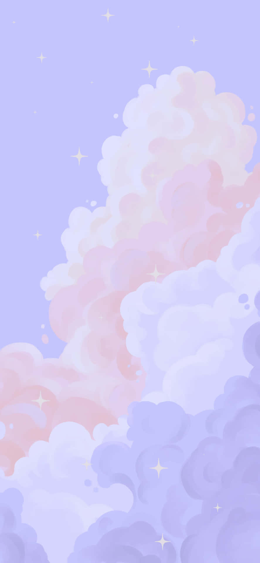 夢幻天空插圖中帶有星星的柔和粉彩雲朵。 — Pastel 壁紙