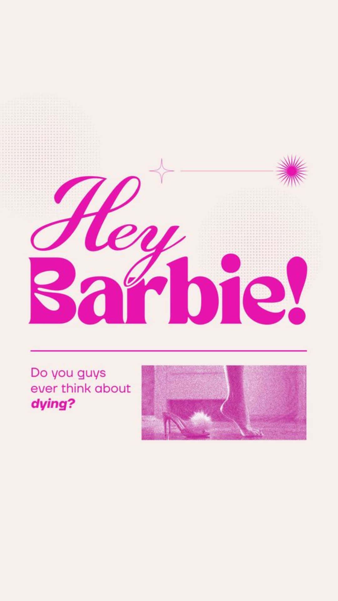  壁紙 — 粉紅色文字寫著「Hey Barbie!」，上方有一個帶有毛絨絨球的高跟鞋小圖像。