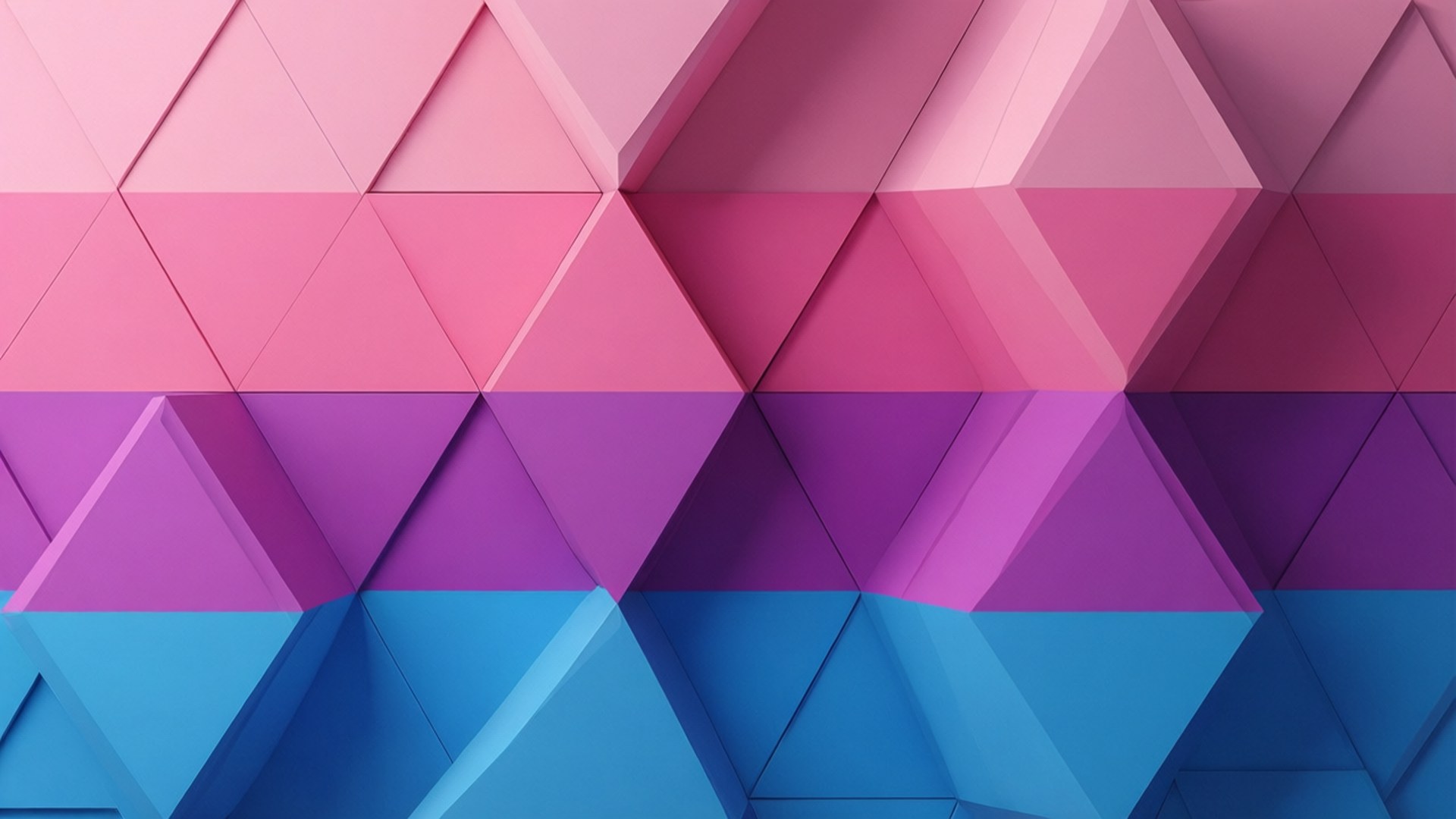 Geometric Pride Pattern 壁紙 — 粉紅、紫色和藍色漸變的連鎖三角形幾何壁紙，帶有柔和陰影。