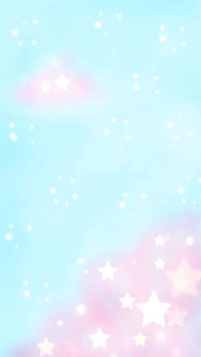 在粉彩天空中，發光的星星和柔軟的粉紅色雲朵構成天體場景。 — Pastel 壁紙