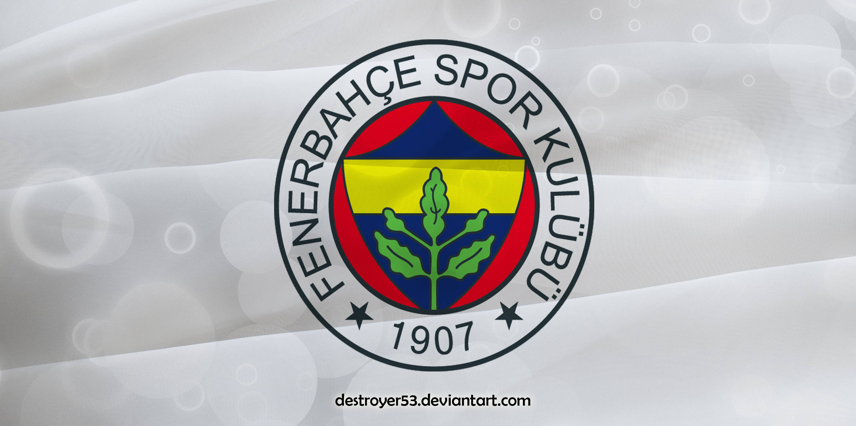 Fenerbahce 桌布 壁紙 — Fenerbahçe Spor Kulübü 標誌居中於飄揚的白旗上，背景柔和散景。