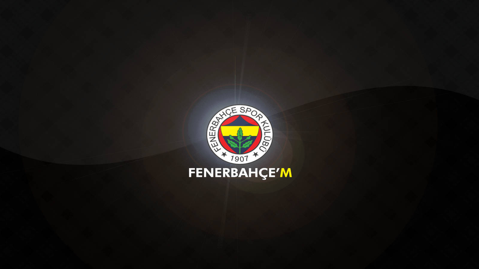Fenerbahce 桌布 壁紙 — Fenerbahçe Spor Kulübü 標誌在帶有微妙波浪圖案和光線的深色抽象背景上明亮發光。