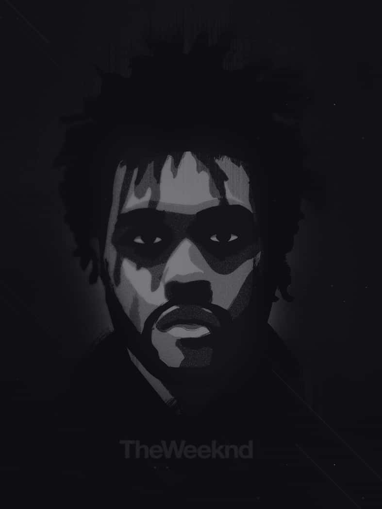 音樂人 The Weeknd 的風格化黑白肖像，眼神強烈。 — iPhone 11 壁紙