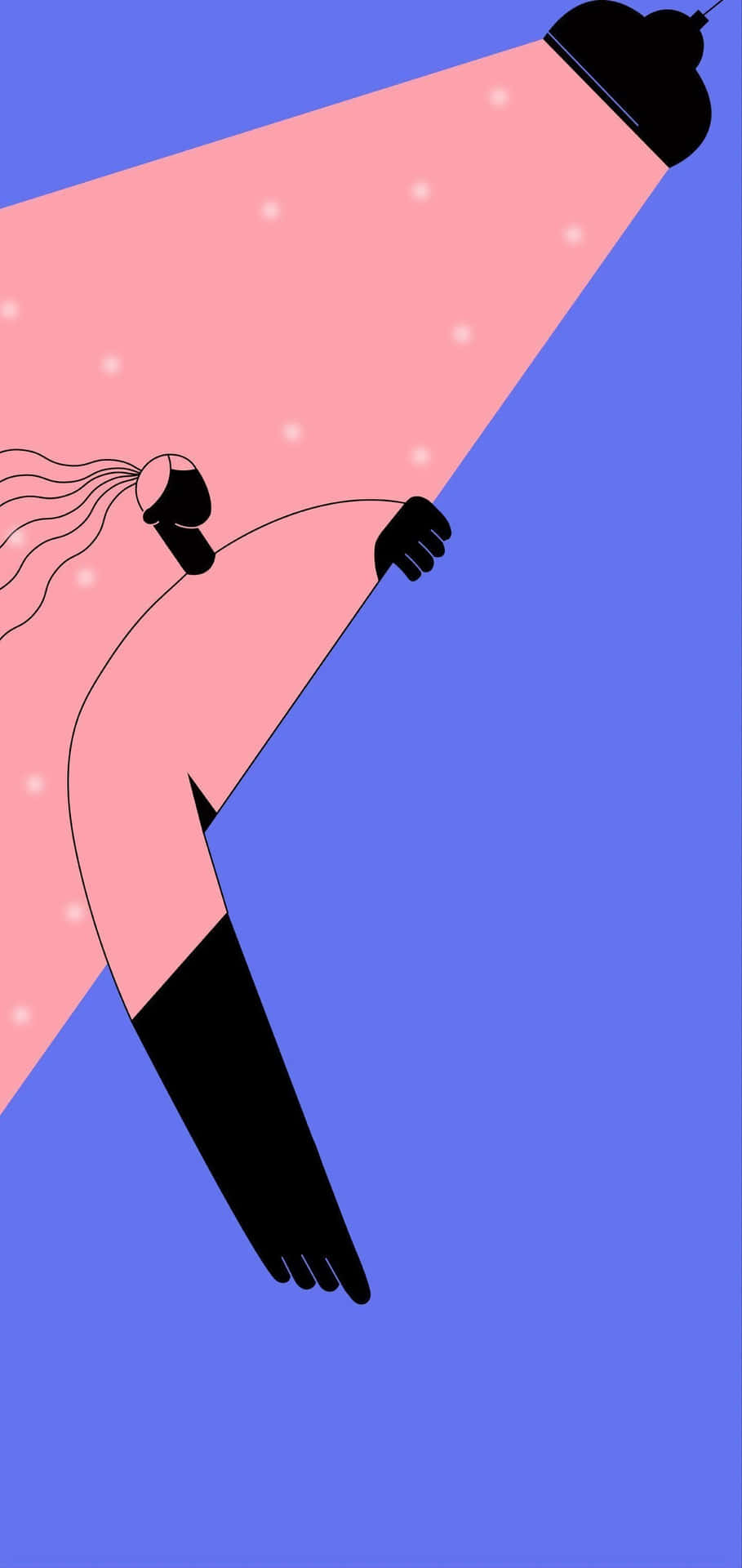 一個極簡插圖，描繪人物伸向聚光燈。 — Galaxy S10 壁紙