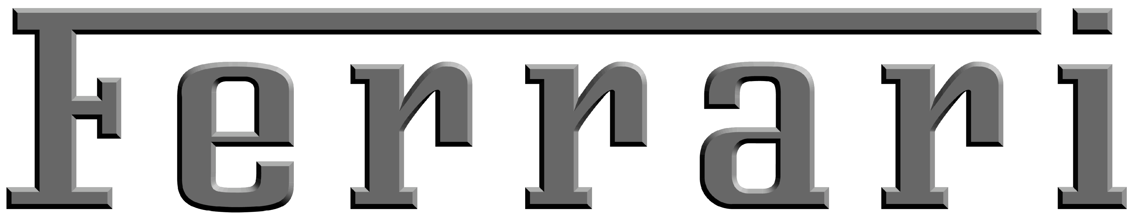 Car Logo 桌布 壁紙 — 「Ferrari」一詞以粗體金屬字體呈現，帶有微妙的3D效果，背景為柔和的青綠色。