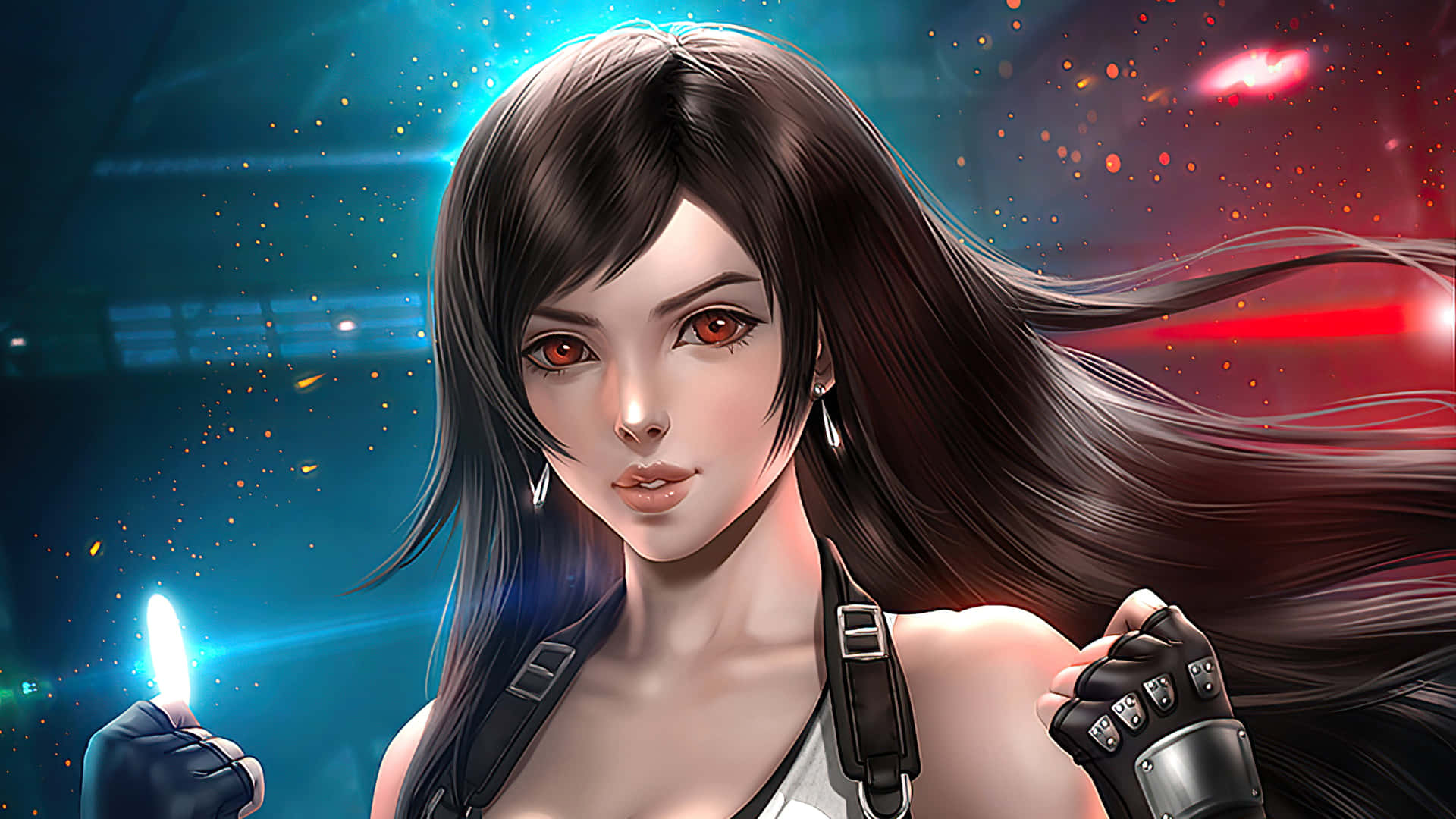 動漫戰士在宇宙場景中擁有發光的眼睛和武器 — 最終幻想7 壁紙