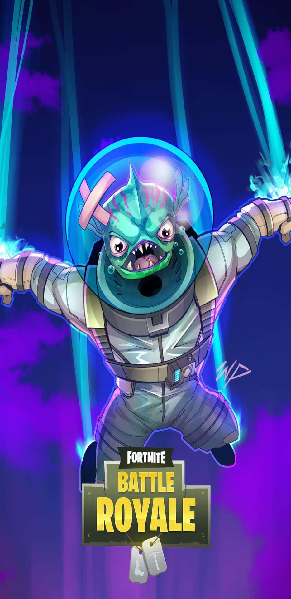 外星戰士穿著太空衣在Fortnite Battle Royale中揮舞發光的能量刀片。 — Fortnite 壁紙