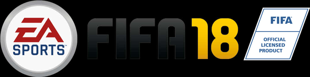 Fifa Game 桌布 壁紙 — FIFA 18 電子遊戲標誌，帶有EA Sports品牌和官方授權產品徽章，背景為黑色。