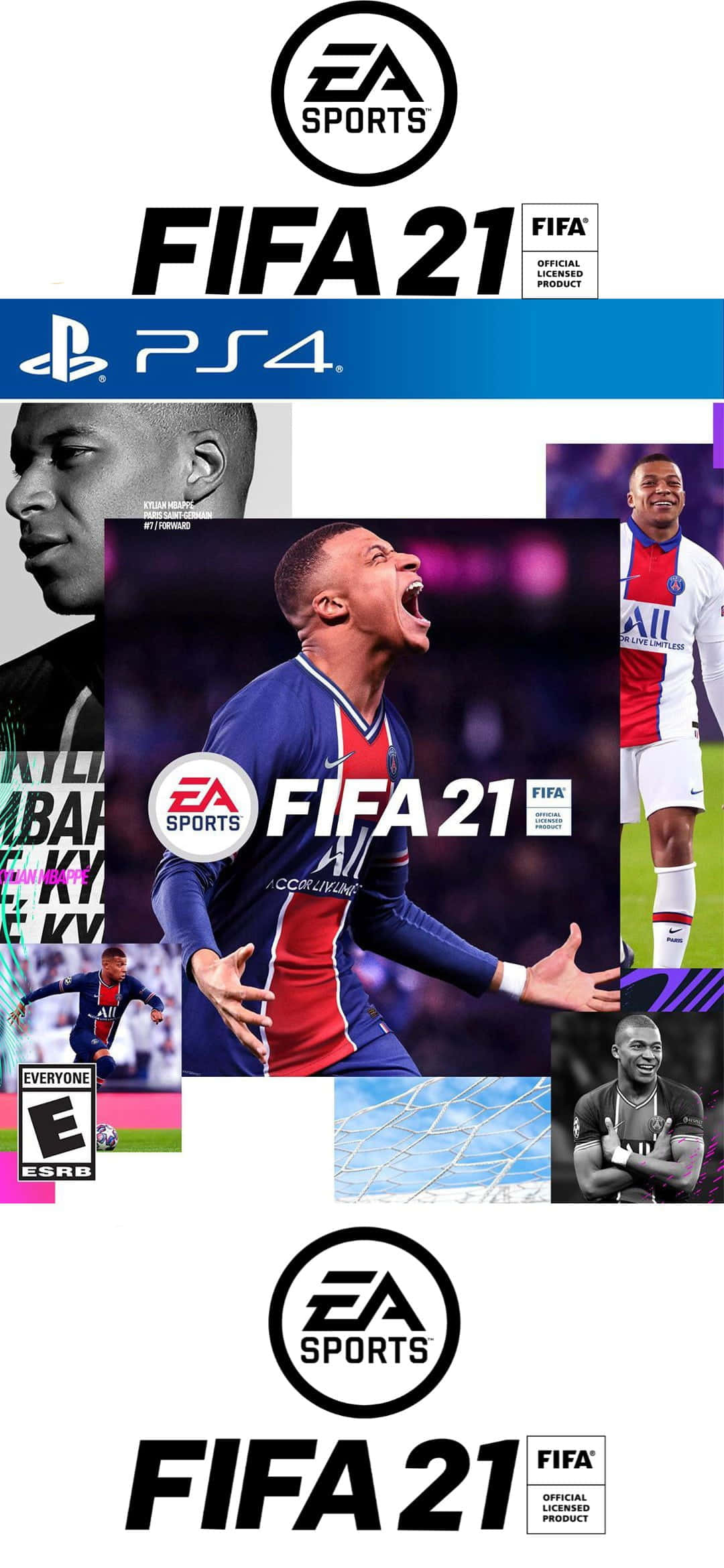 Fifa 21 桌布 壁紙 — FIFA 21 電子遊戲封面，展示足球運動員基利安·麥巴比穿著巴黎聖日耳曼球衣慶祝。