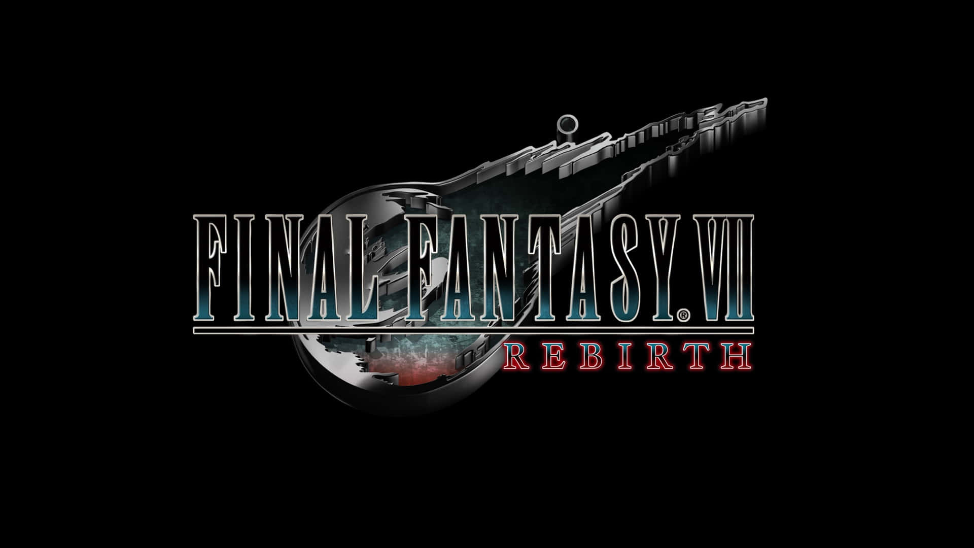  壁紙 — 《Final Fantasy VII Rebirth》標誌在純黑背景上閃爍著金屬光澤。