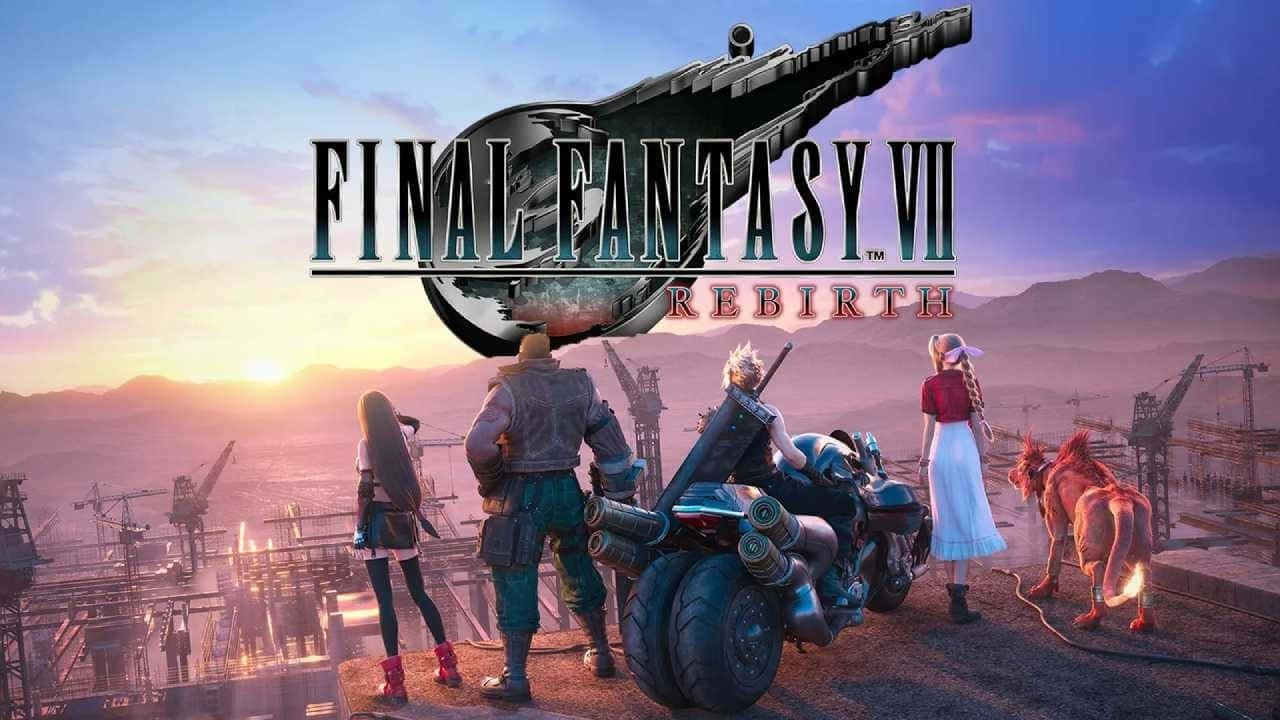 《Final Fantasy VII Rebirth》角色在屋頂上俯瞰夕陽下被毀的城市。 — 最終幻想7 重製版 壁紙
