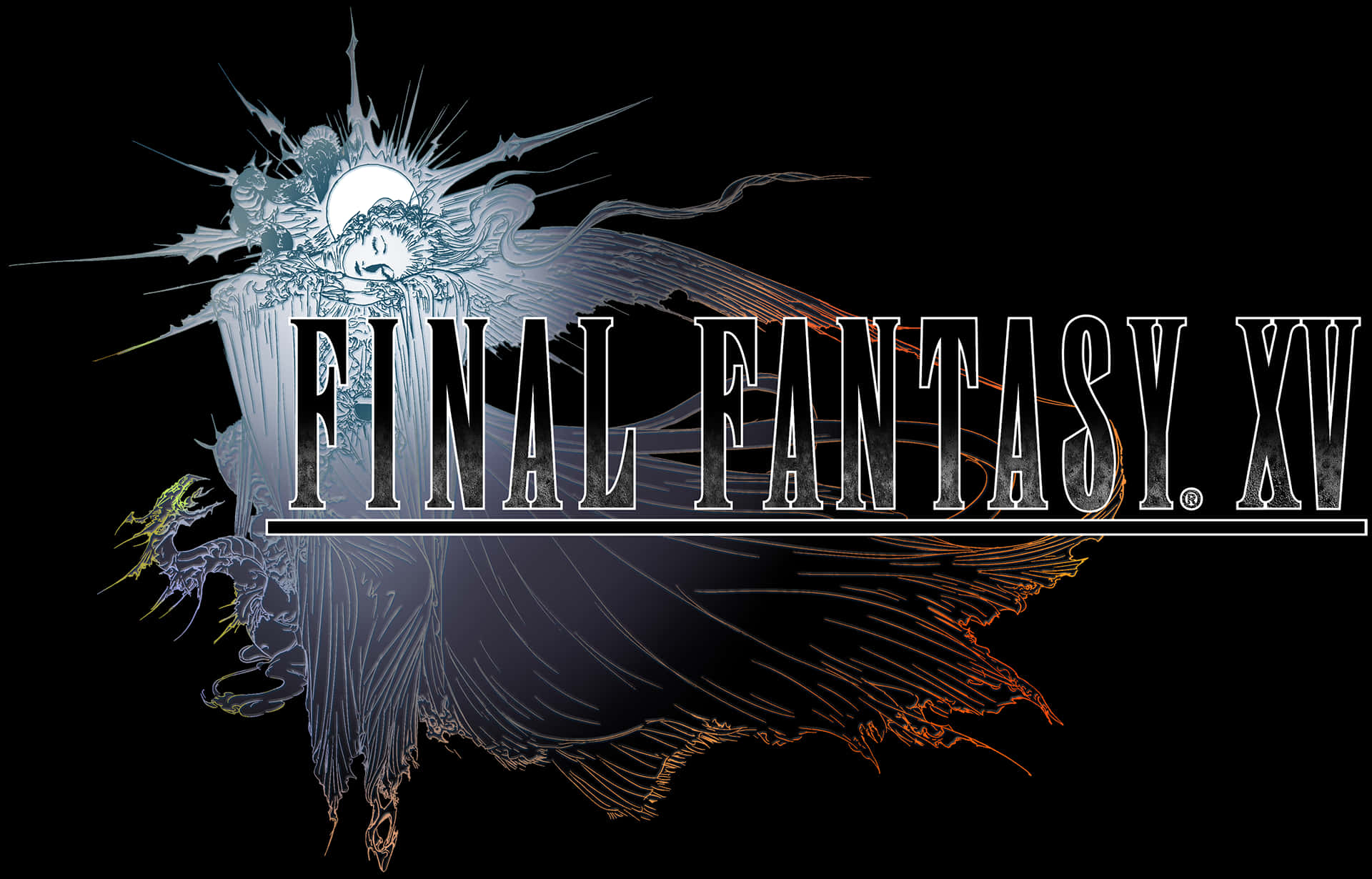 Final Fantasy XV 遊戲標誌，帶有有翼生物和月亮。 — 最終幻想XV 壁紙