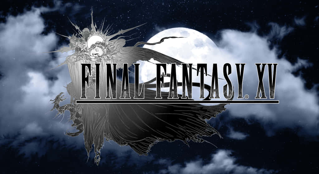 最終幻想 桌布 壁紙 — Final Fantasy XV 標誌，帶有翼狀人物，背景是月光照耀的多雲夜空。