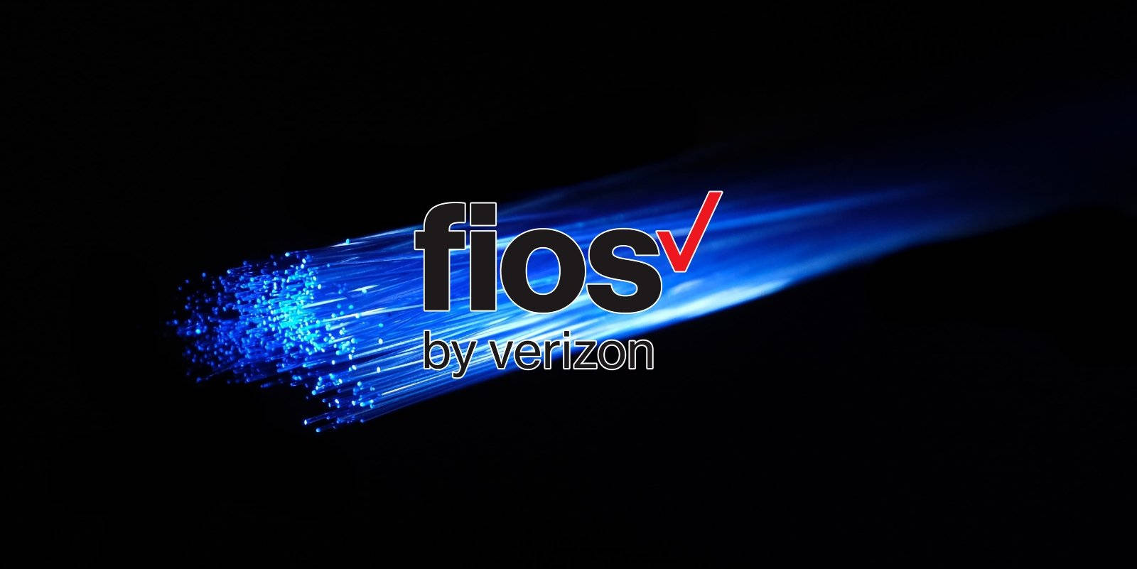Verizon 桌布 壁紙 — Fios by Verizon 標誌在黑色背景上發出藍色光纖光。