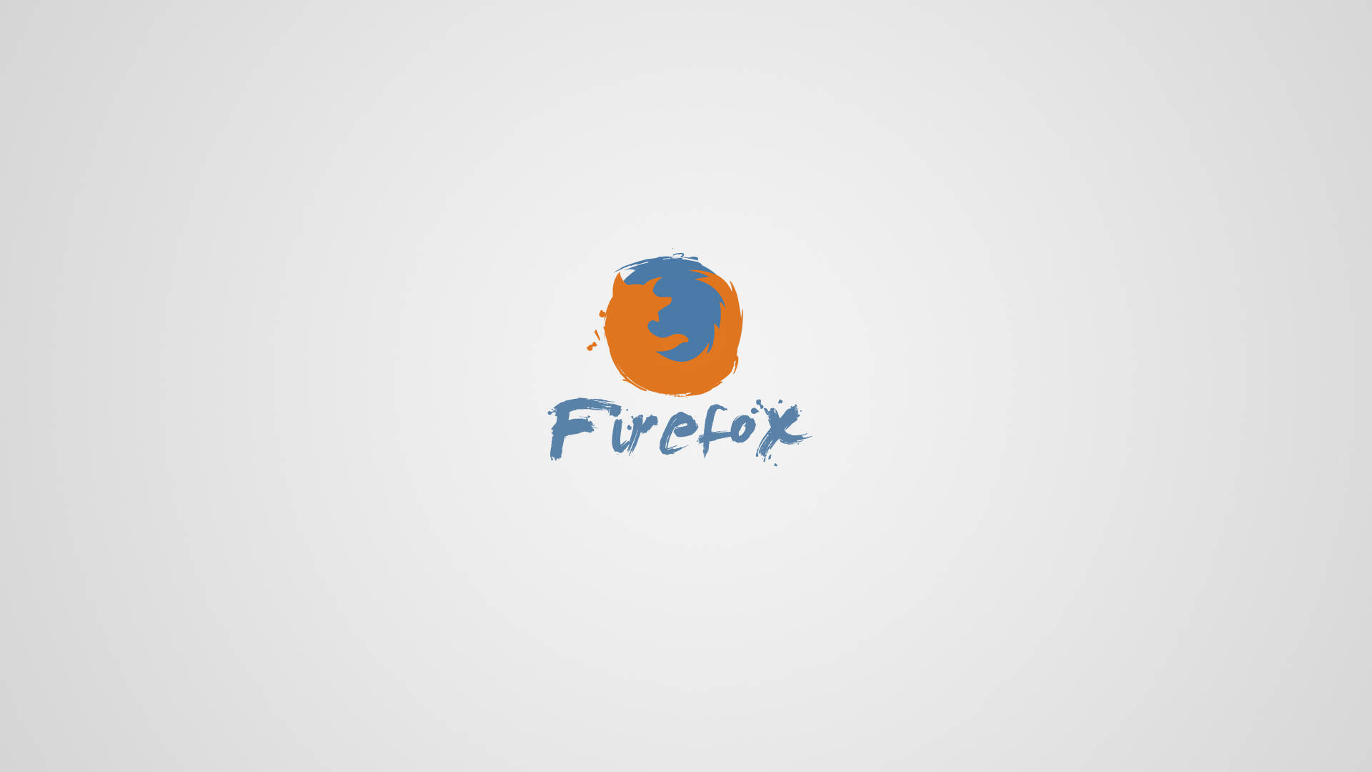 Website 桌布 壁紙 — Firefox 標誌，淺灰色背景中央有一個橙色球體上的藍色狐狸剪影。