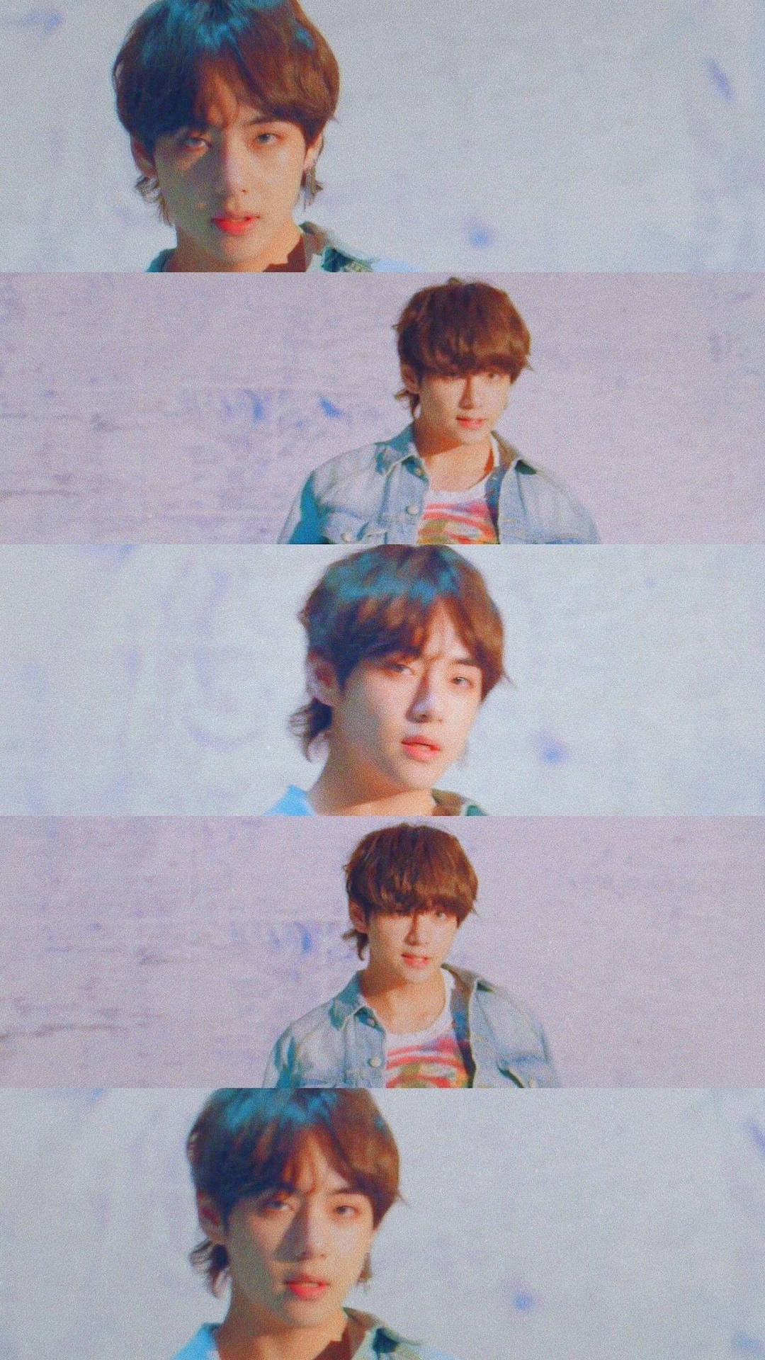 五張疊加的肖像，是一個有棕色頭髮和紅色嘴唇的年輕男子。 — Bts 壁紙