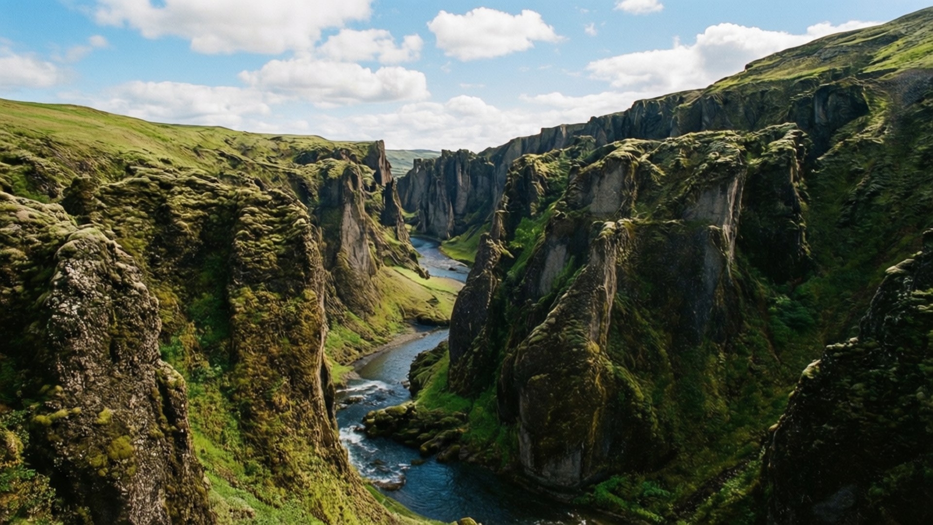 Fjaðrárgljúfur 峽谷 壁紙