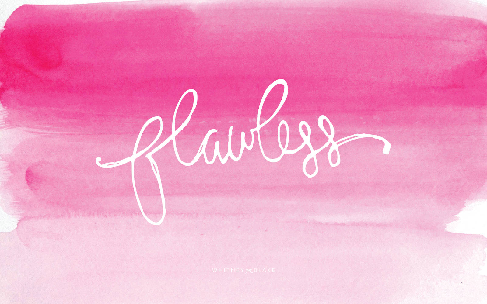 勵志語錄 桌布 壁紙 — 「flawless」一詞以優雅的白色草書字體漂浮在粉紅色水彩洗滌的柔和漸變上。