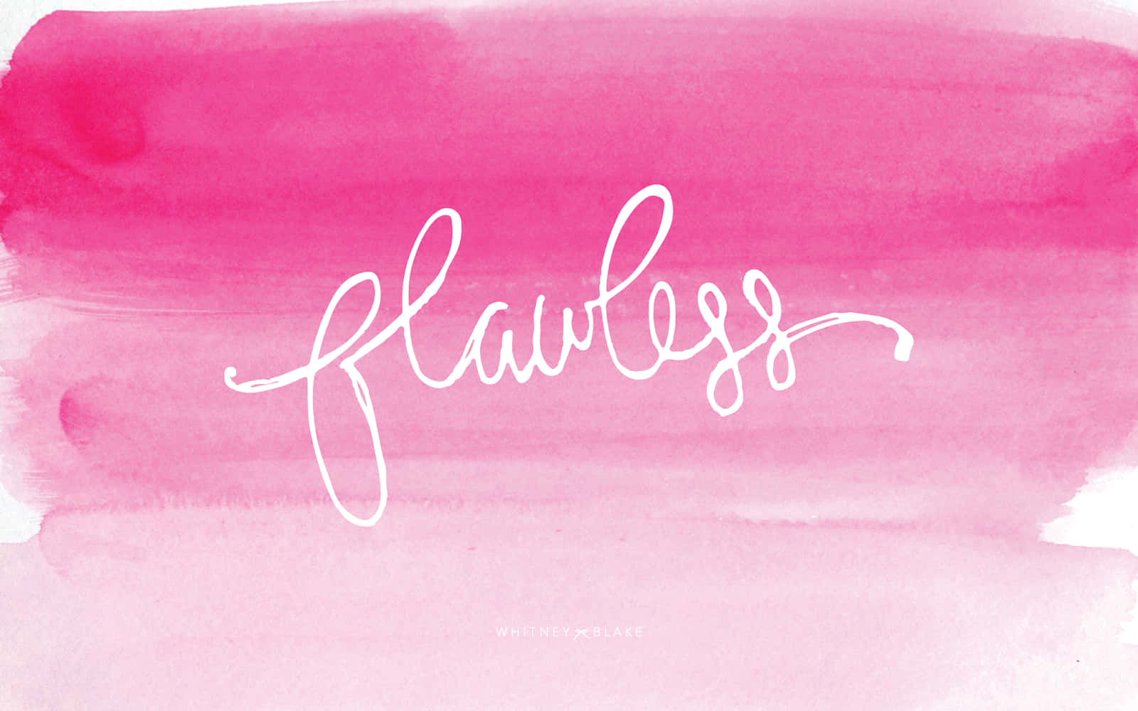 Girly Desktop 桌布 壁紙 — 「flawless」這個詞以優雅的白色草書字體漂浮在柔和的粉紅色水彩漸變上面。