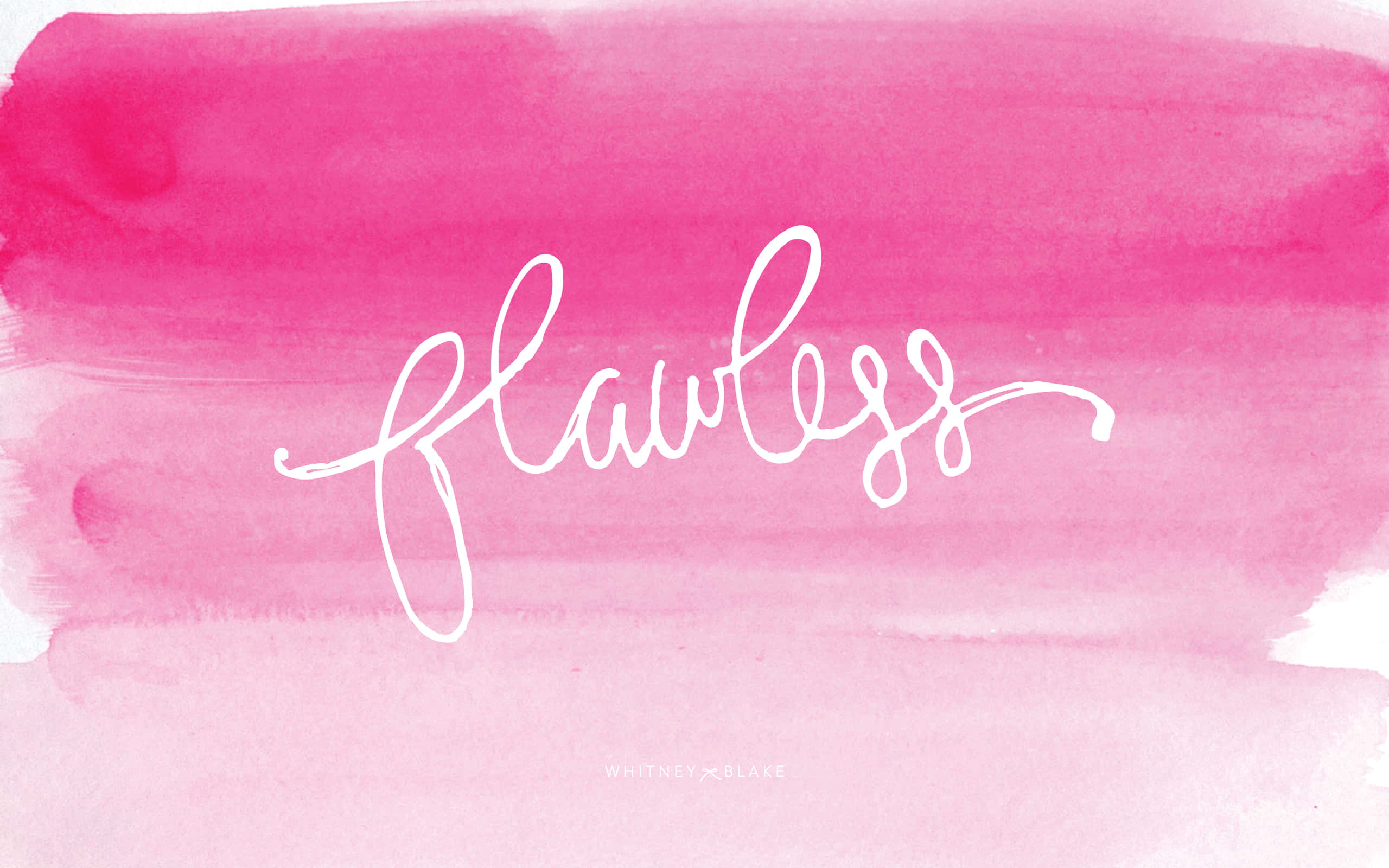 藝術 桌布 壁紙 — 「flawless」這個詞以優雅的白色草書字體漂浮在柔和的粉紅色水彩漸變上面。