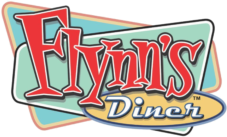 Pastries 桌布 壁紙 — Flynn's Diner 充滿活力的復古標誌，帶有粗體紅色字體和分層粉彩形狀。