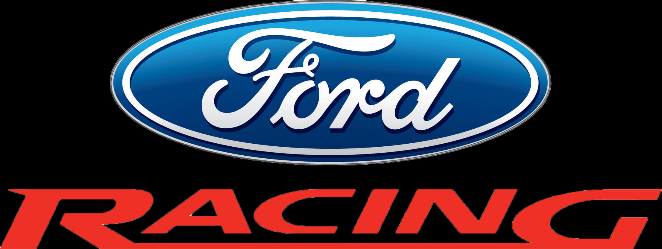 Ford Logo 桌布 壁紙 — Ford Racing 標誌，藍色橢圓形和紅色粗體文字，黑色背景。