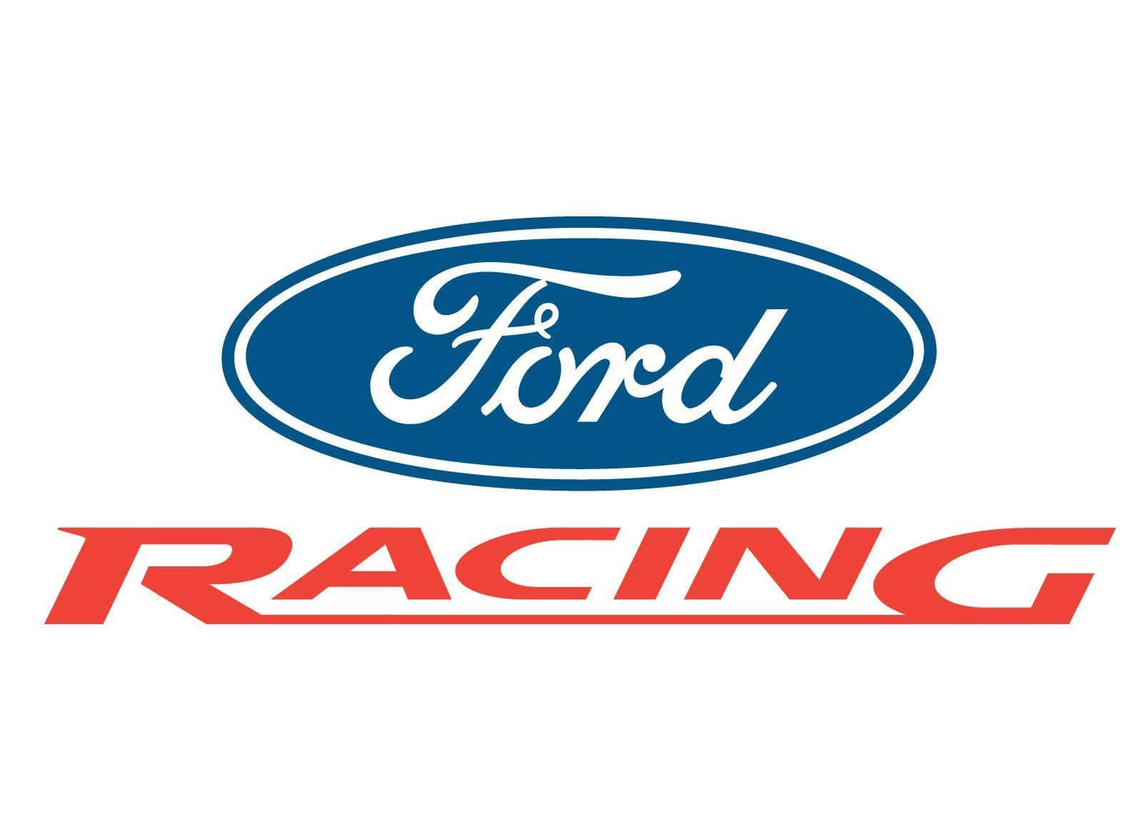 Ford Logo 桌布 壁紙 — Ford Racing 標誌採用藍色橢圓形，內有白色草書 Ford 文字，下方是粗體紅色 Racing 文字，背景為白色。