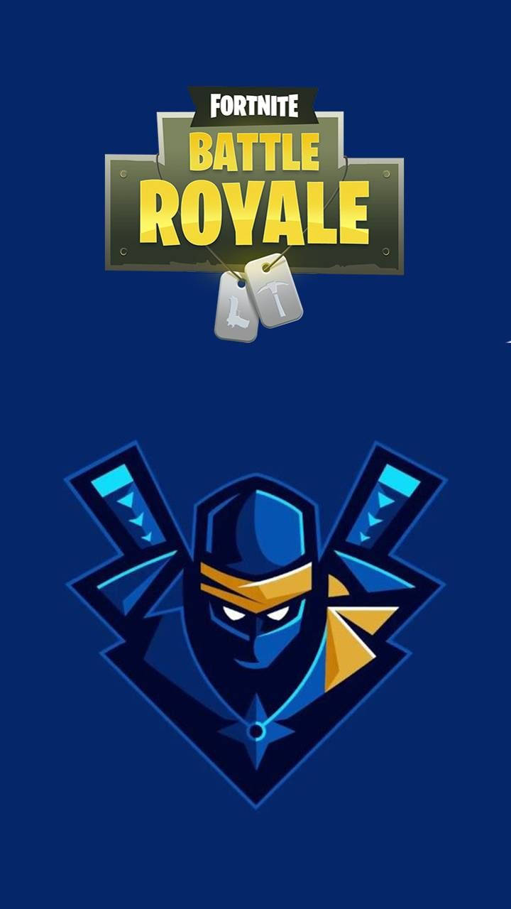 Ninja Fortnite 桌布 壁紙 — Fortnite Battle Royale 標誌，帶有忍者主題徽章，背景為純藍色。
