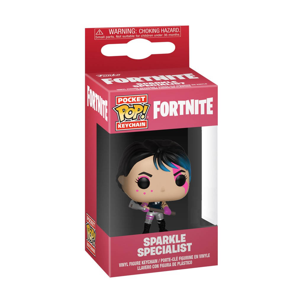 Toy 桌布 壁紙 — Fortnite Sparkle Specialist 角色以其標誌性粉紅和藍色服裝的 Funko Pop! 鑰匙圈。