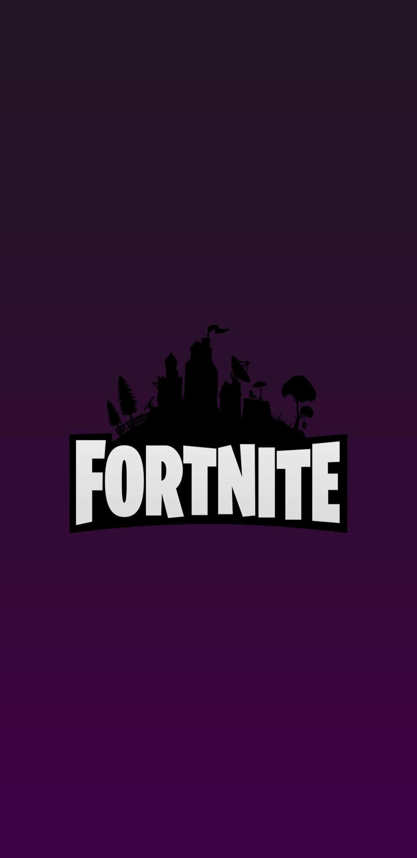 Fortnite 桌布 壁紙 — Fortnite 標誌以粗體白色文字居中顯示在紫色漸變背景上，上方有一個風格化島嶼的黑色剪影。