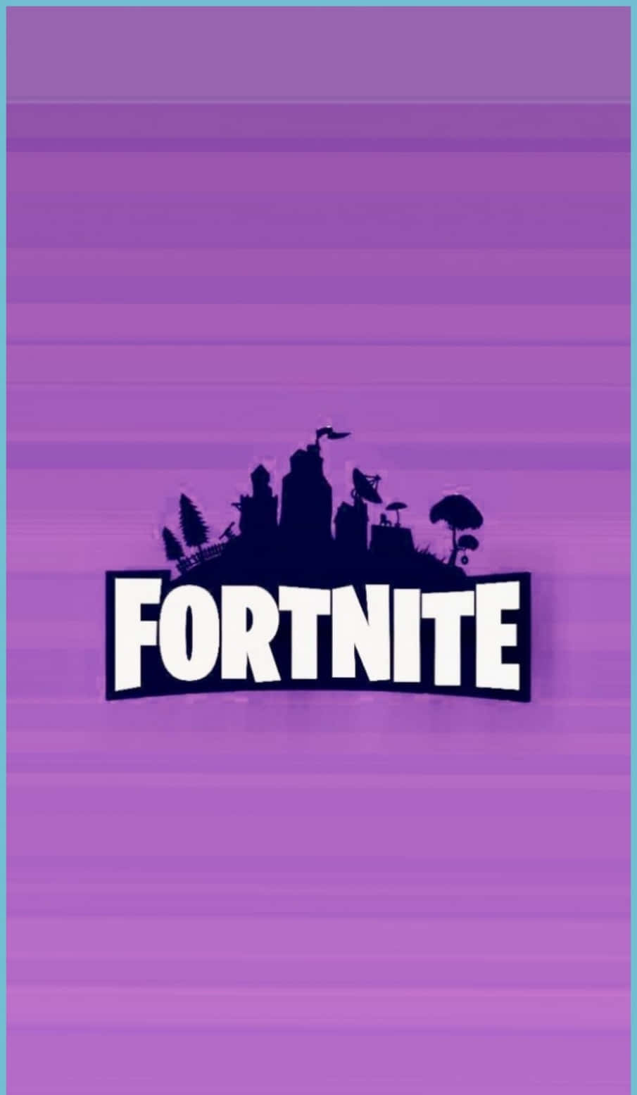 Silhouette 桌布 壁紙 — Fortnite 標誌以粗體白色字體搭配黑色輪廓，置於帶有水平條紋的紫色漸變背景上。