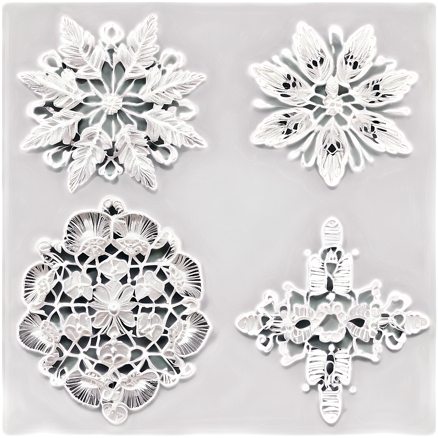 在深色背景上發光的四個白色雪花裝飾品 — Stitch 壁紙