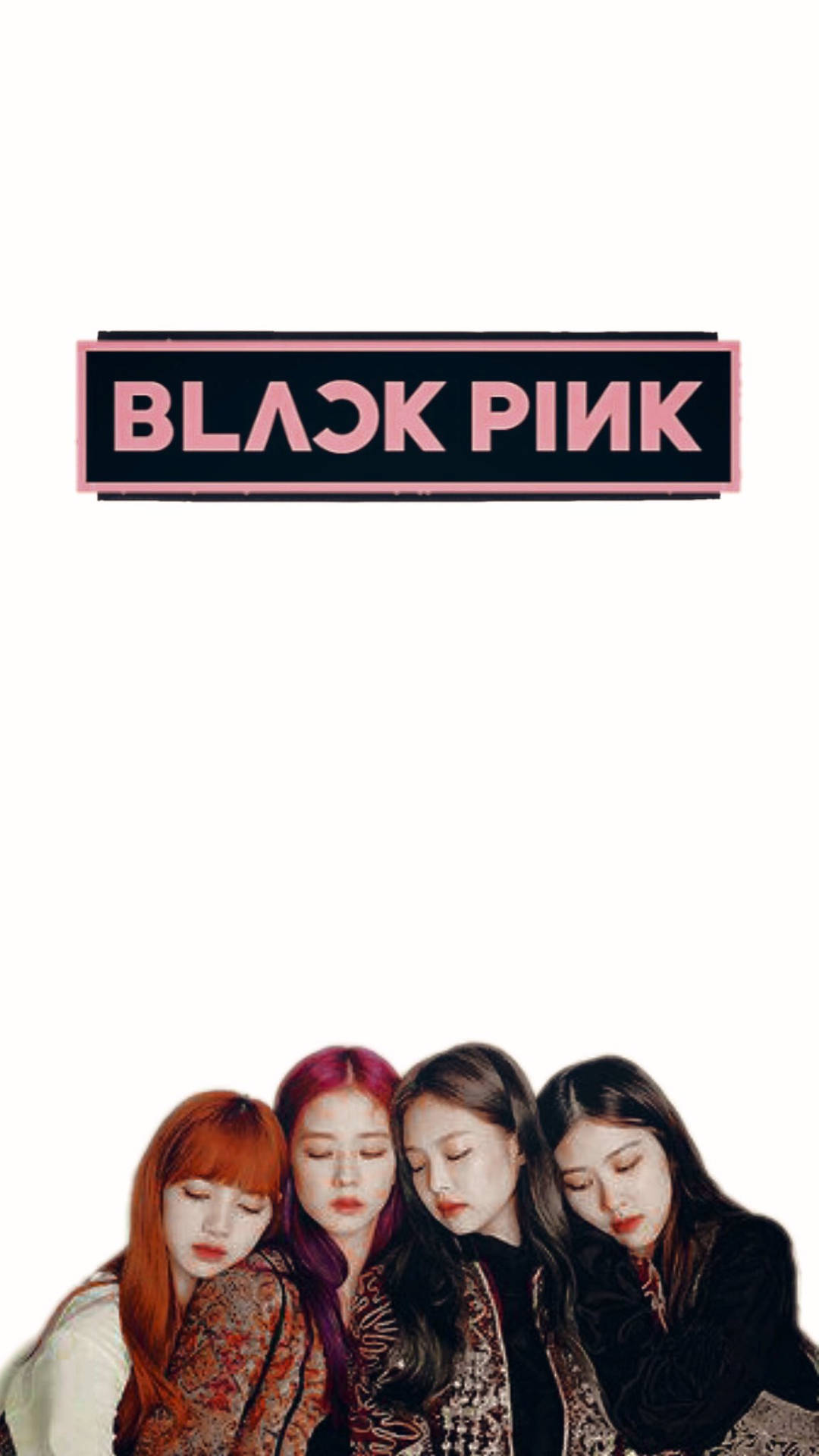 四位K-pop女孩頭靠頭，上方有BLACK PINK標誌。 — Blackpink 壁紙