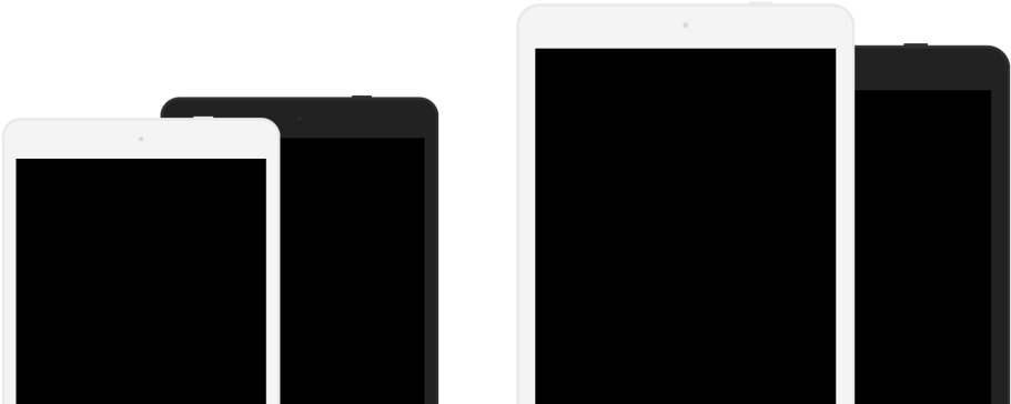 四部白色和黑色平板電腦以交錯排列的方式放置。 — iPad 壁紙