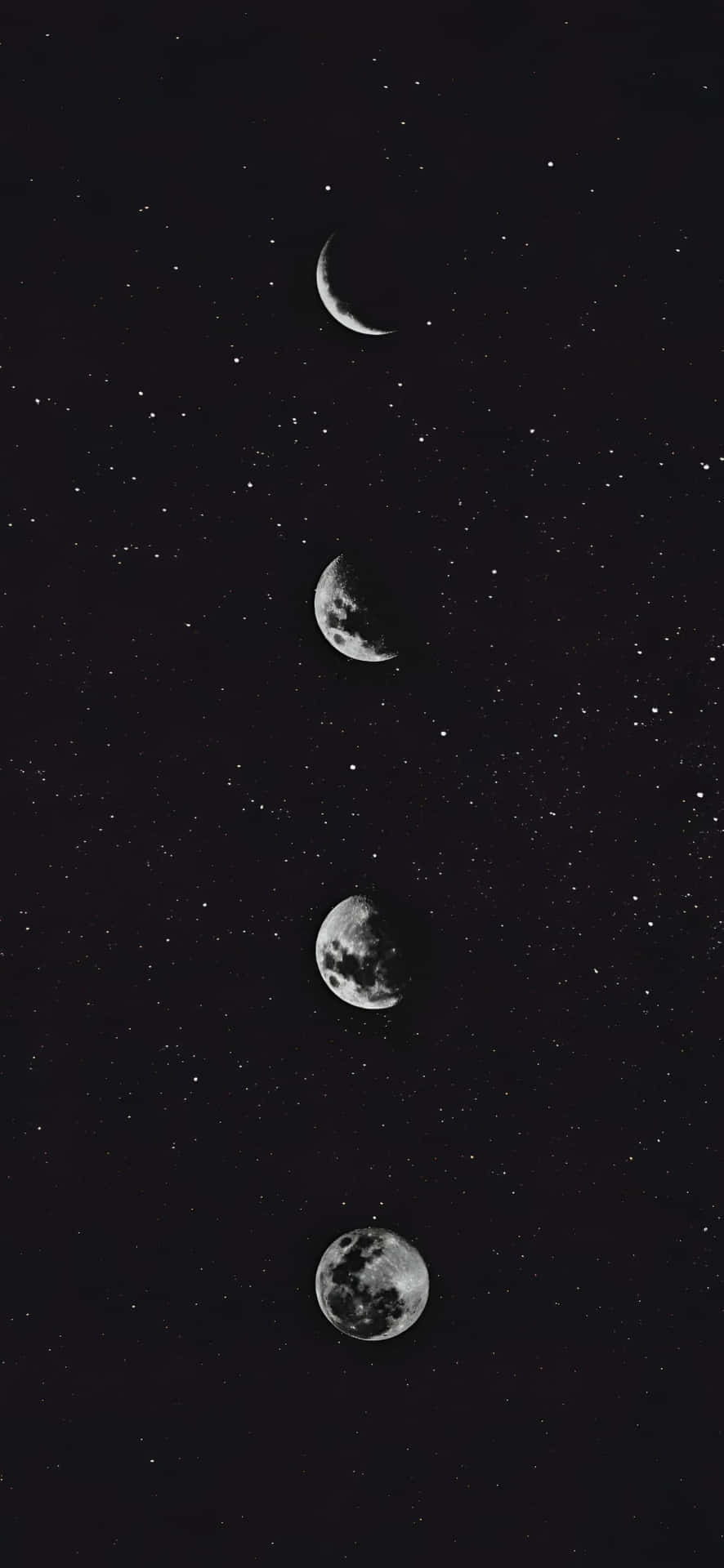  壁紙 — 四個月亮相位垂直排列，背景是單色的星空夜空。