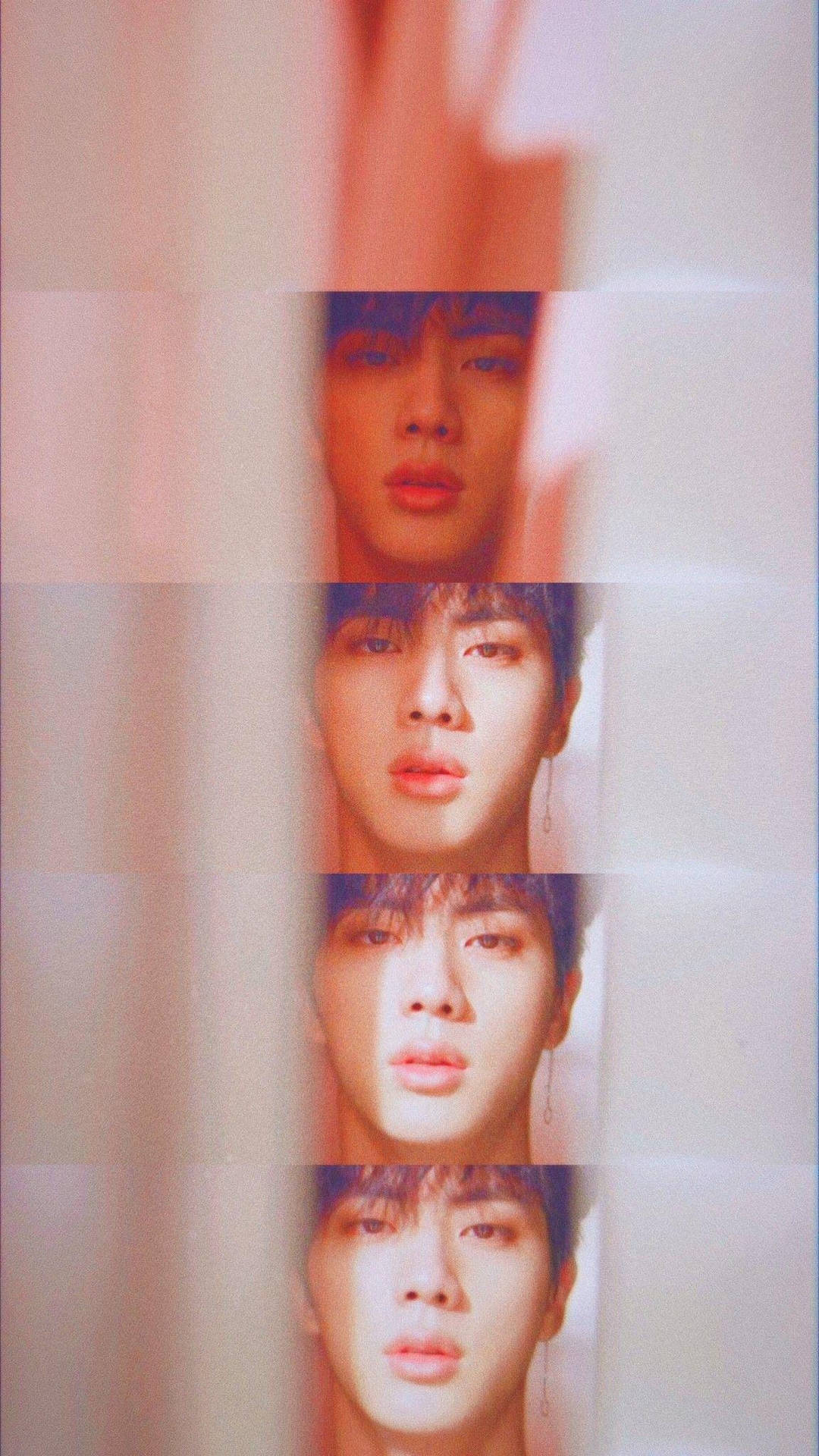 年輕男子的垂直疊加肖像，光線柔和，帶有模糊條紋。 — Bts 壁紙