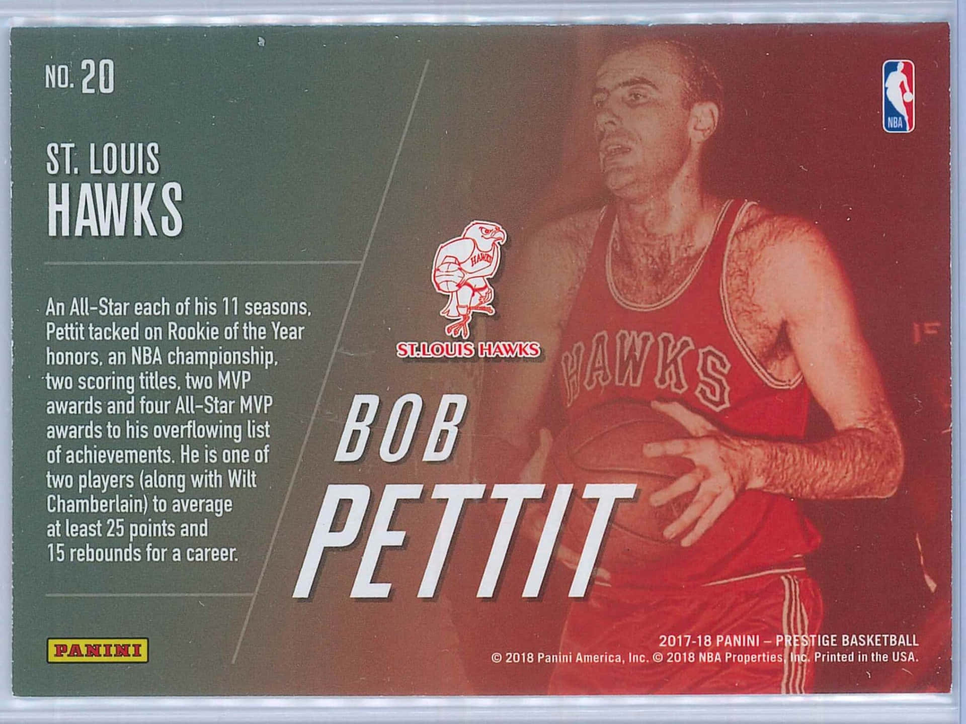 Bob Pettit身穿聖路易斯老鷹隊制服手持籃球的復古NBA交易卡。 — NBA 壁紙